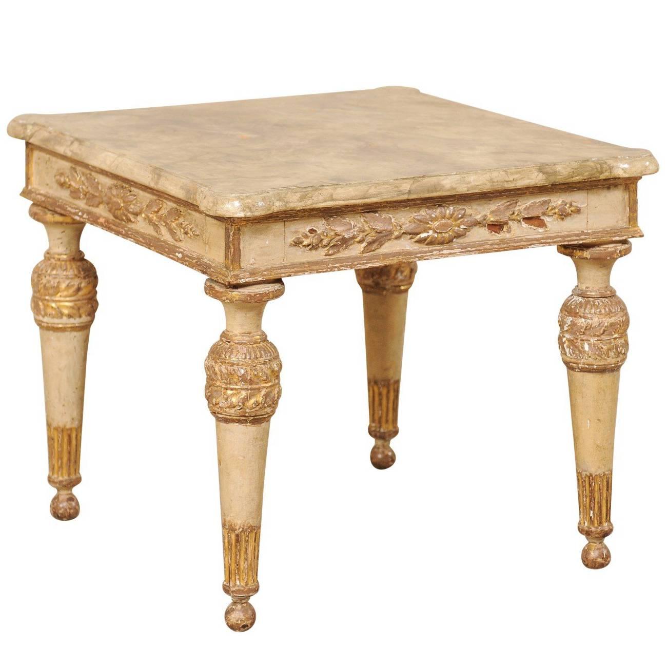 18th Century Italian Carved, Gilded and Painted Wood Side/End Table