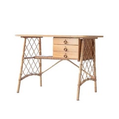 Louis Sognot Rattan and Wood Desk