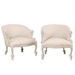 Italian Vintage Barrel Chairs with Painted Silver Rope-Like Arms and Legs, Pair