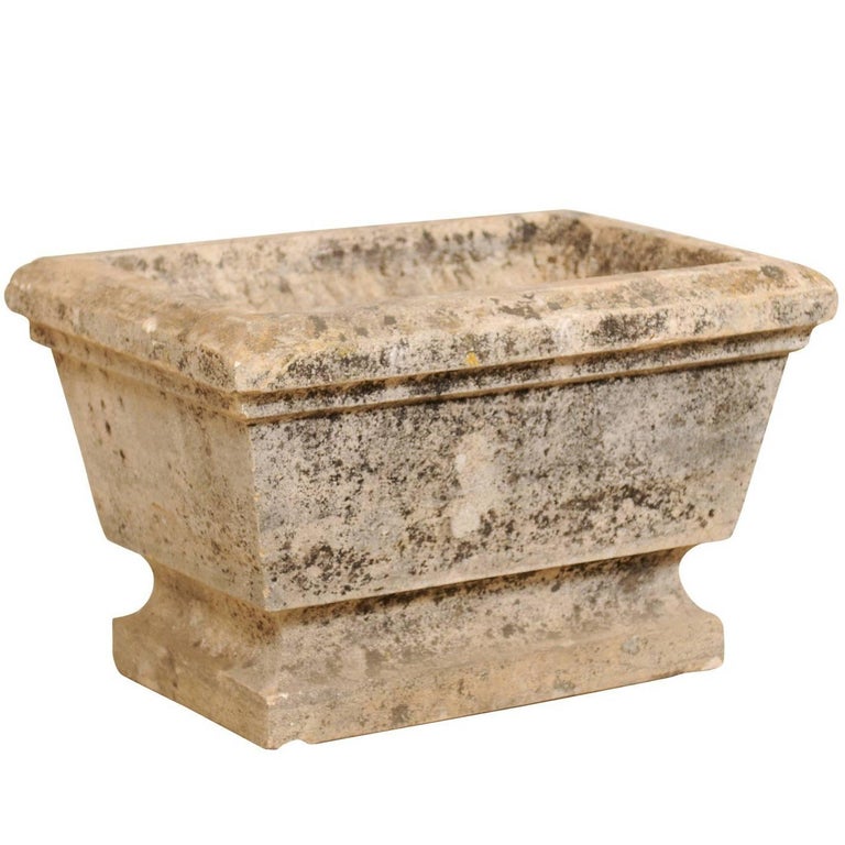Nicely Aged European HandCarved Rectangular Stone Planter with Chamfered Edges at 1stDibs