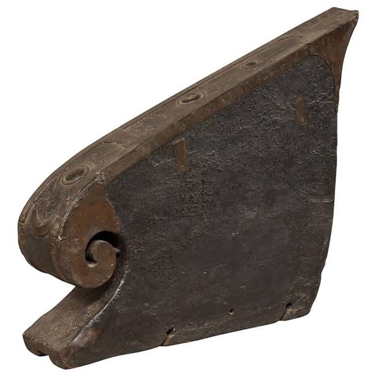 South Indian Scrolling Carved Wood Boat Prow Made Nautical Sculpture