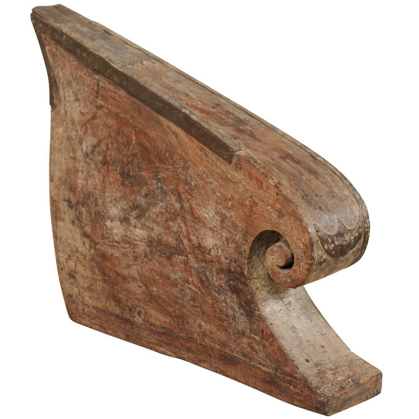 Carved Wood Boat Prow from Kerala, South India with Natural, Elegant Wave Shape