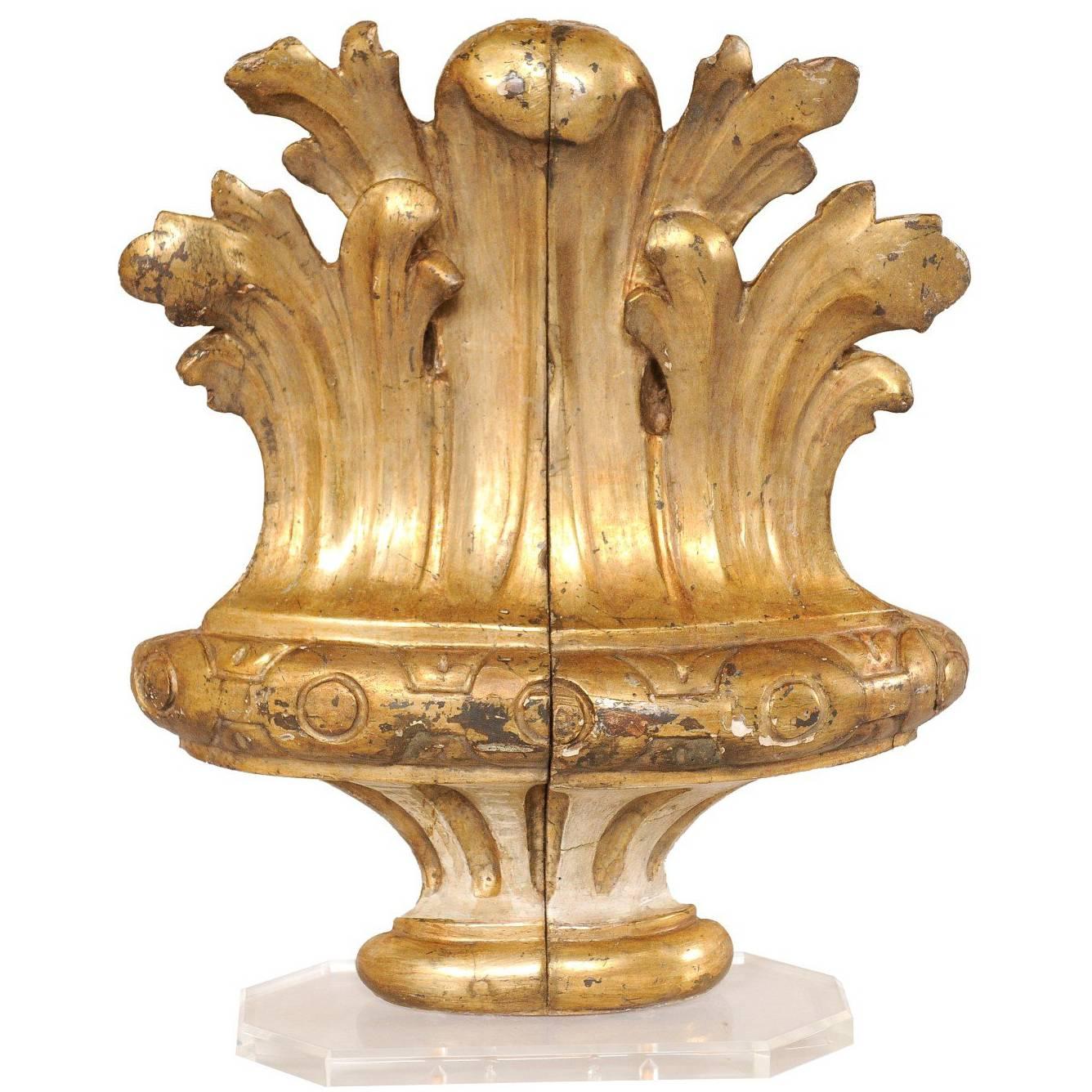 Early 19th Century Italian Carved Wood and Gilded Fragment on Custom Base