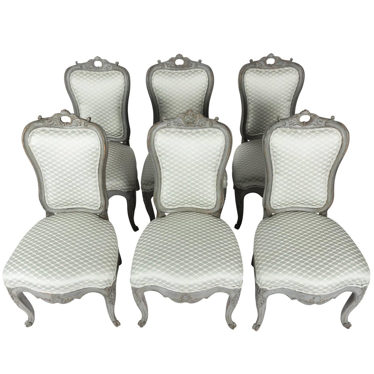 Set of Six 19th Century Gray-Painted Dining Chairs For Sale