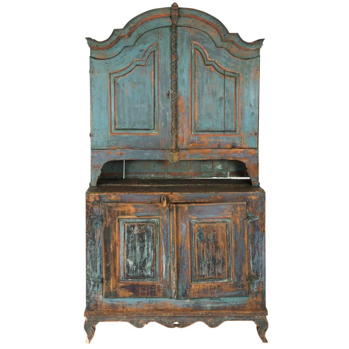 Blue Painted Provincial Cabinet For Sale