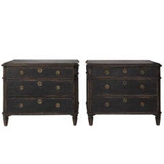 Pair of 19th Century Black Gustavian Commodes