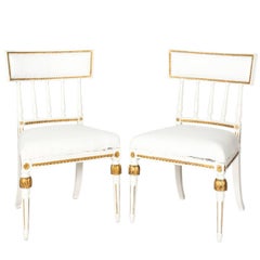 Antique Pair of 1800s Gilded and White-Painted Gustavian Chairs