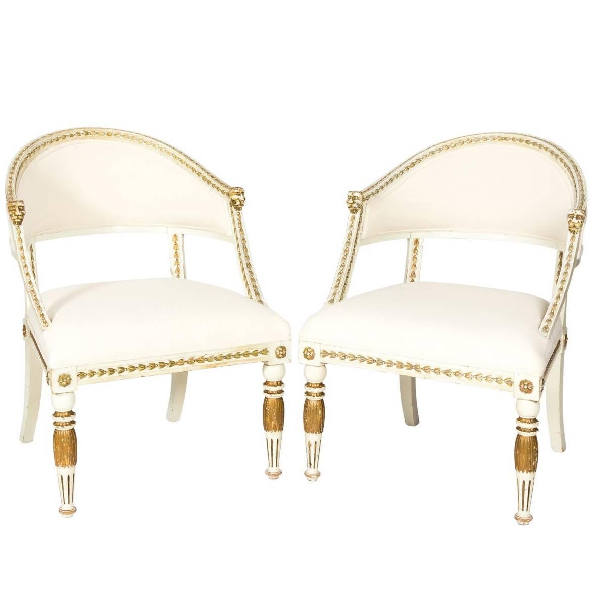 Pair of Early 1900s Gustavian Style Tub Armchairs For Sale
