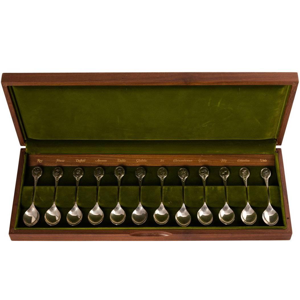 Royal Horticultural Society 12 Flower Spoons in Sterling Silver