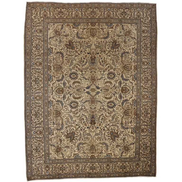 Vintage Persian Tabriz Area Rug With French Country Chippendale