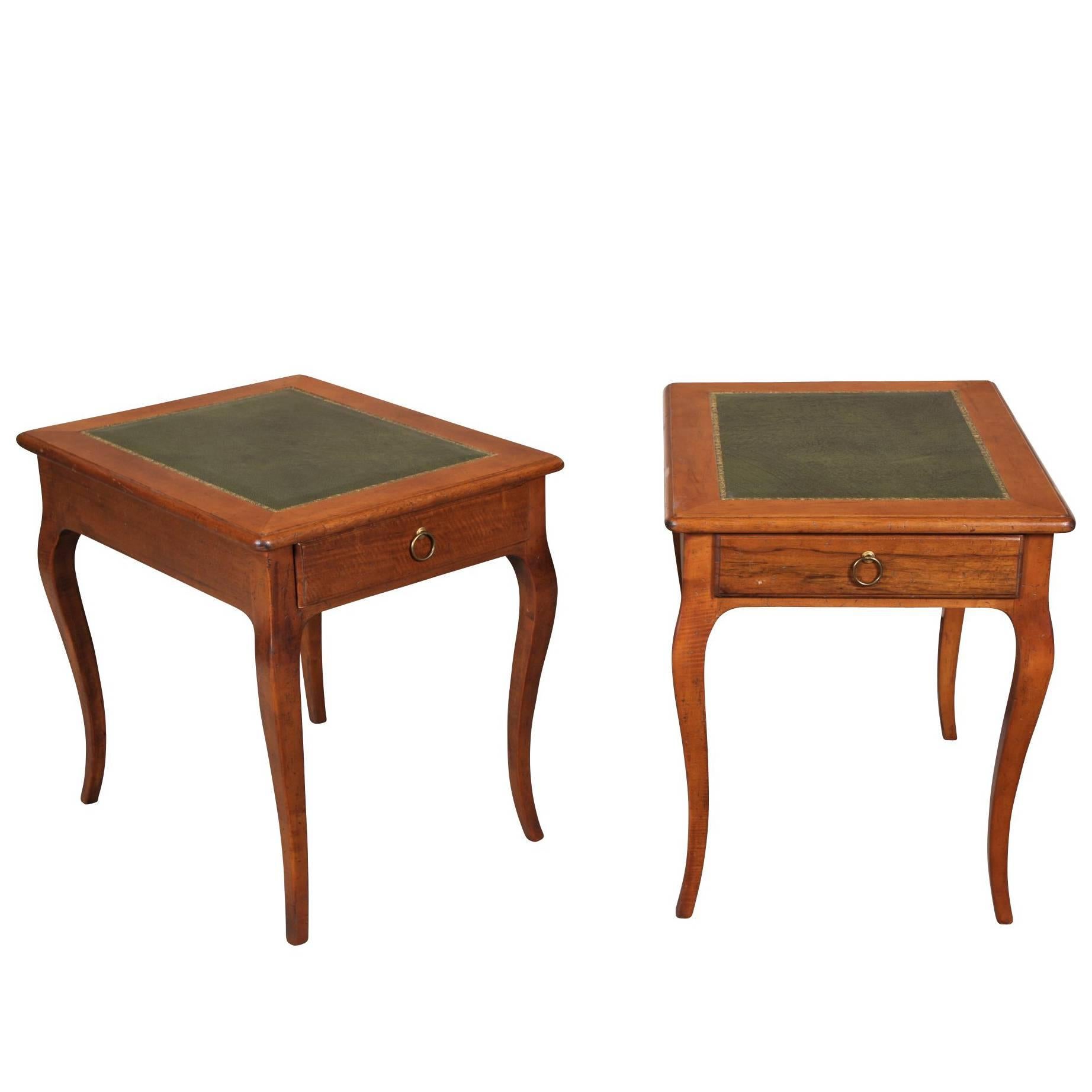 Pair of Italian Leather Top Side Tables
