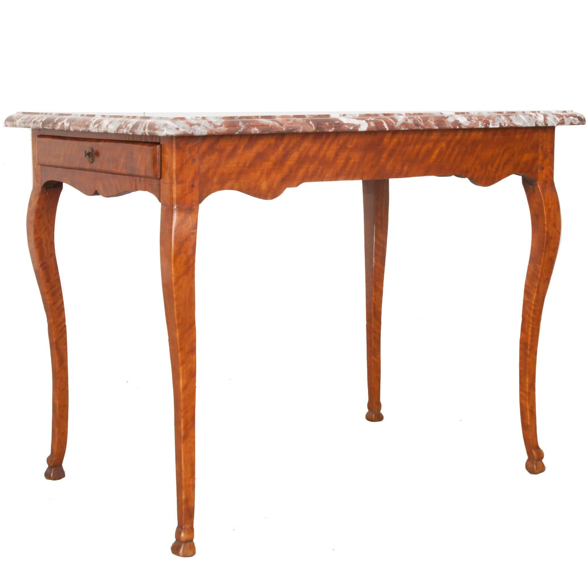 French Early 19th Century Birch Writing Table with Marble Top For Sale