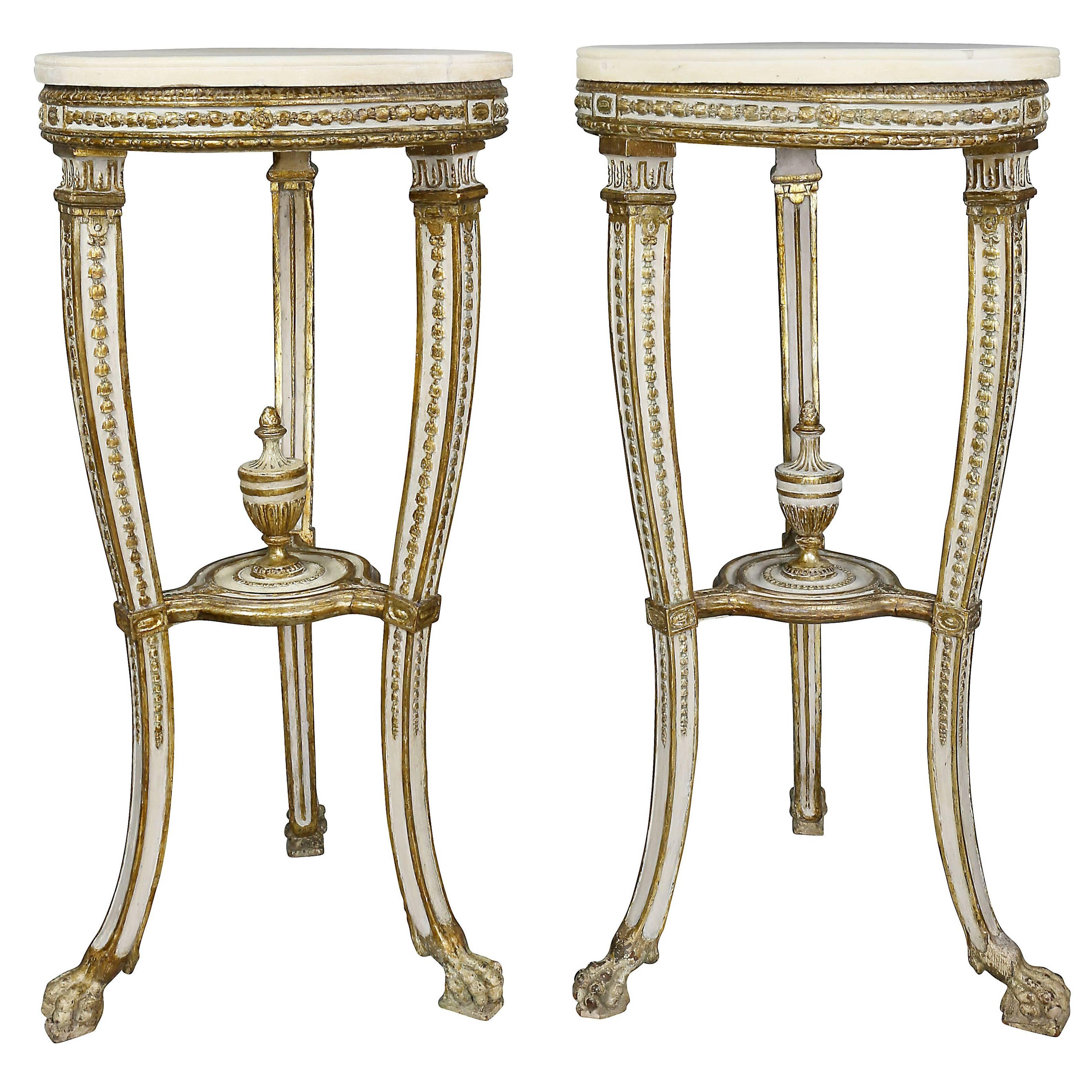 Pair of Swedish Neoclassical Giltwood and Painted Torchere For Sale