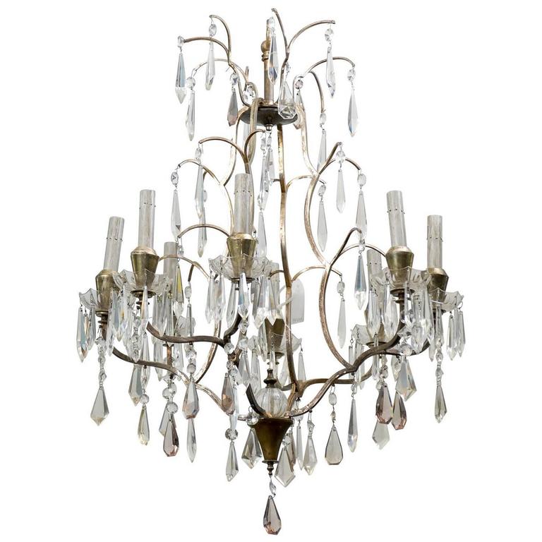 Swedish MidCentury EightLight Crystal Chandelier For Sale at 1stdibs