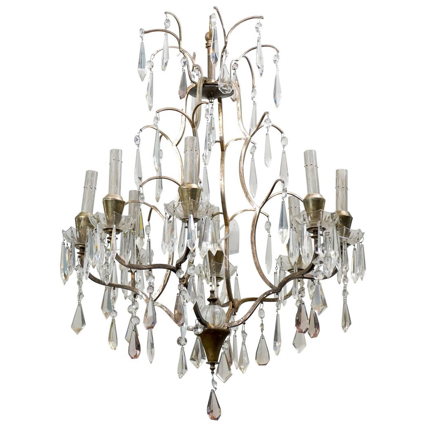 Swedish Eight-Light Crystal Chandelier with Brass Armature, Rewired for US