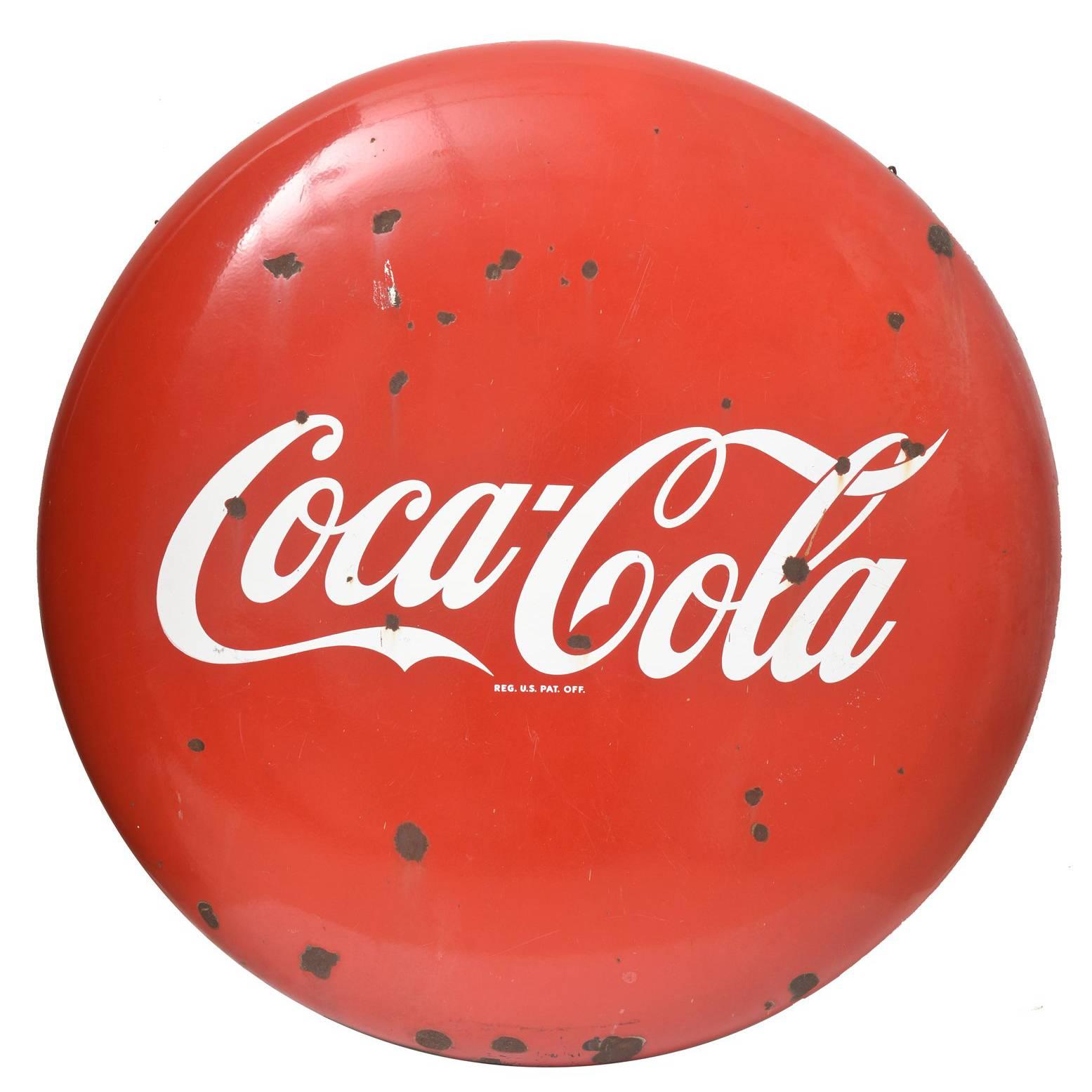 1950s Distressed Coca-Cola Porcelain Button Sign