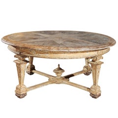 Italian Neoclassical Style Round Dining Table with Inlaid Top and Column Legs