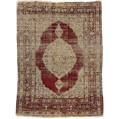 Tapis de Tabriz en soie persane vintage vieillie de style industriel moderne