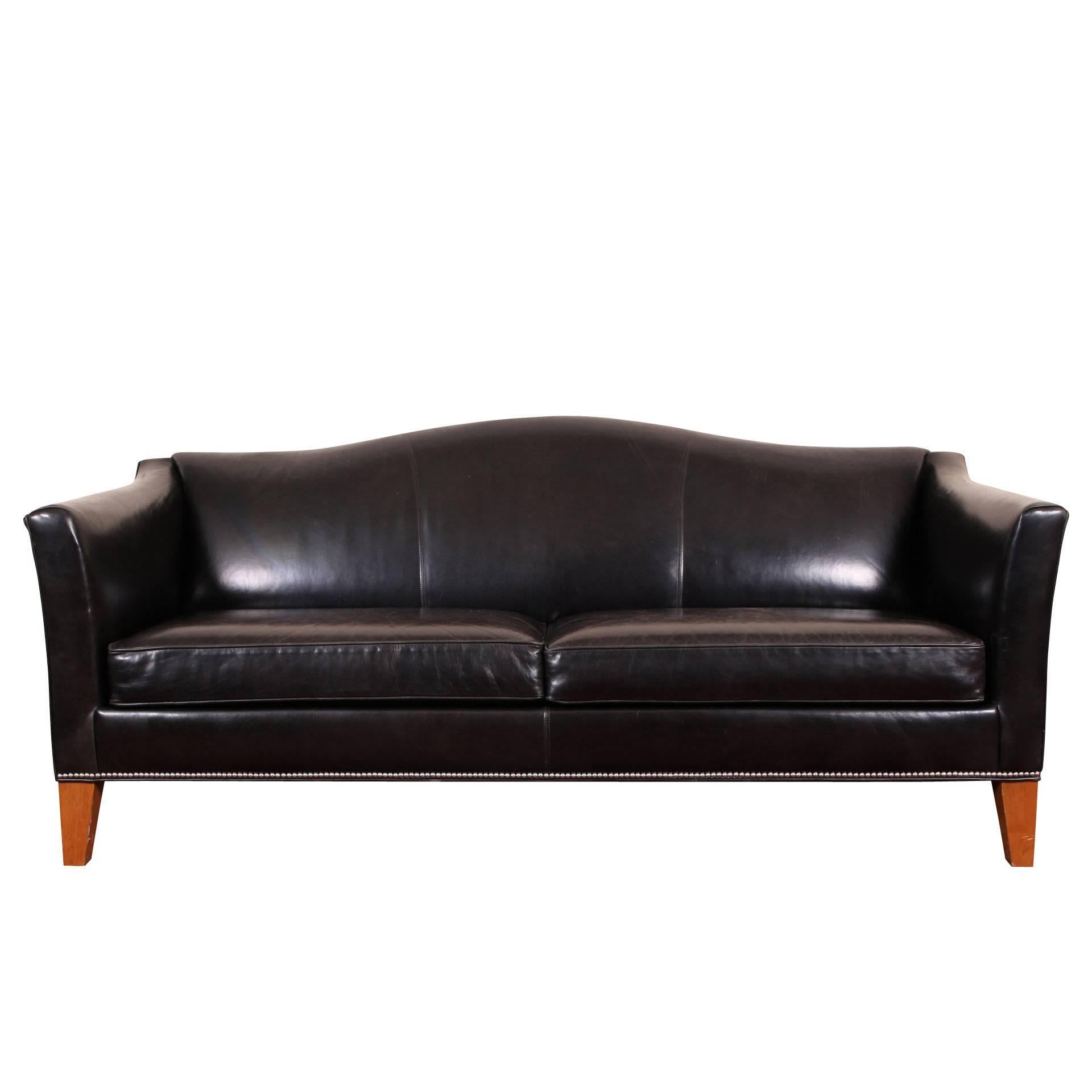 Camel Back Black Leather Sofa