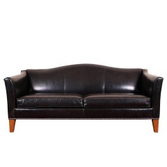 Vintage Camel Back Black Leather Sofa