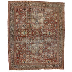Distressed Antique Persian Sultanabad Rug with English Chintz Rustic Style