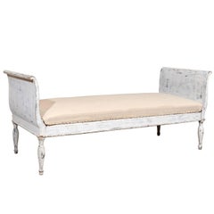 French Off-White Painted Fruitwood Sleigh-Style Daybed with Scrolled Ends