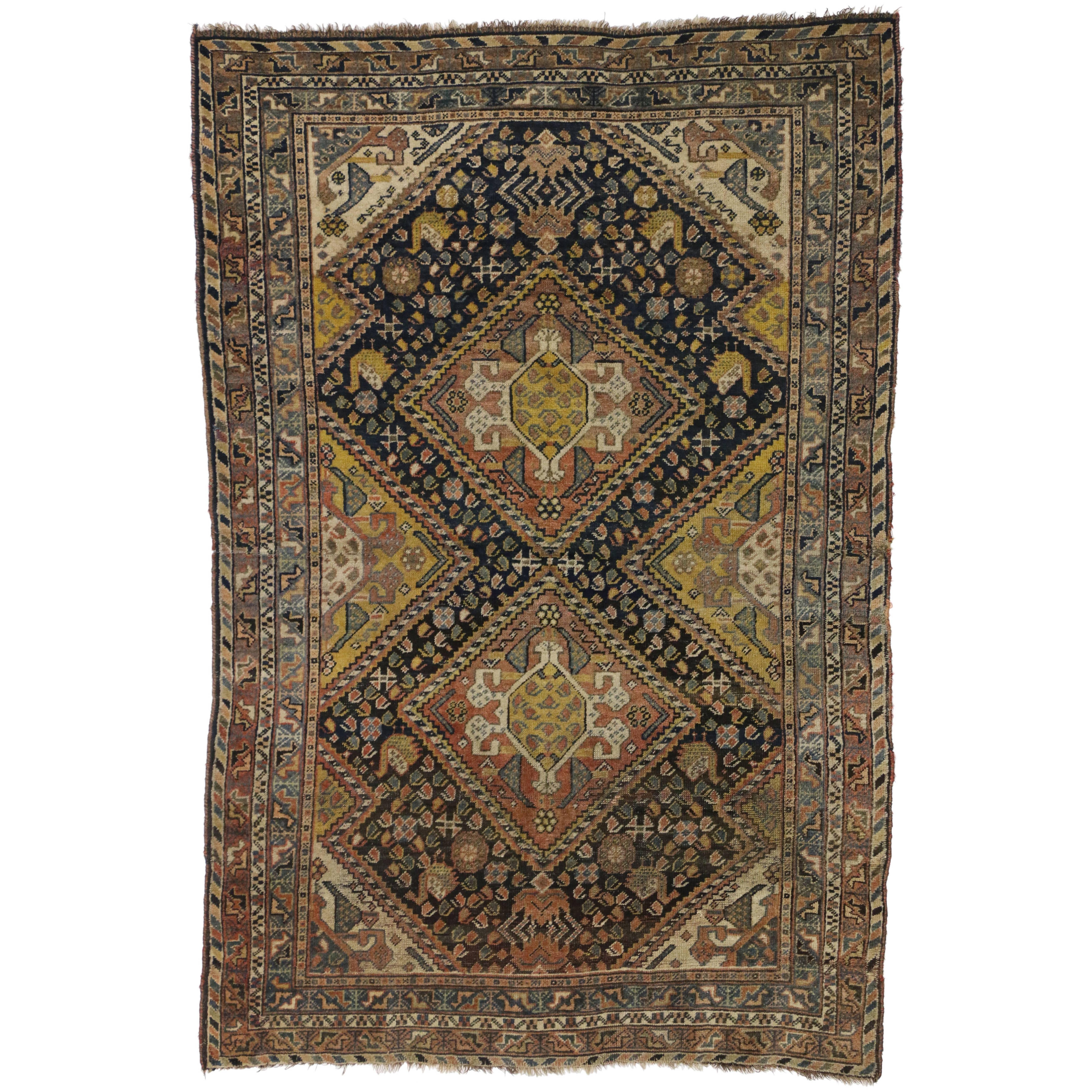 Antique Shiraz Persian Rug with Modern Tribal Style