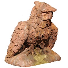 Italian Contemporary Terracotta Sculpture of an Eagle-Owl with Expressive Face