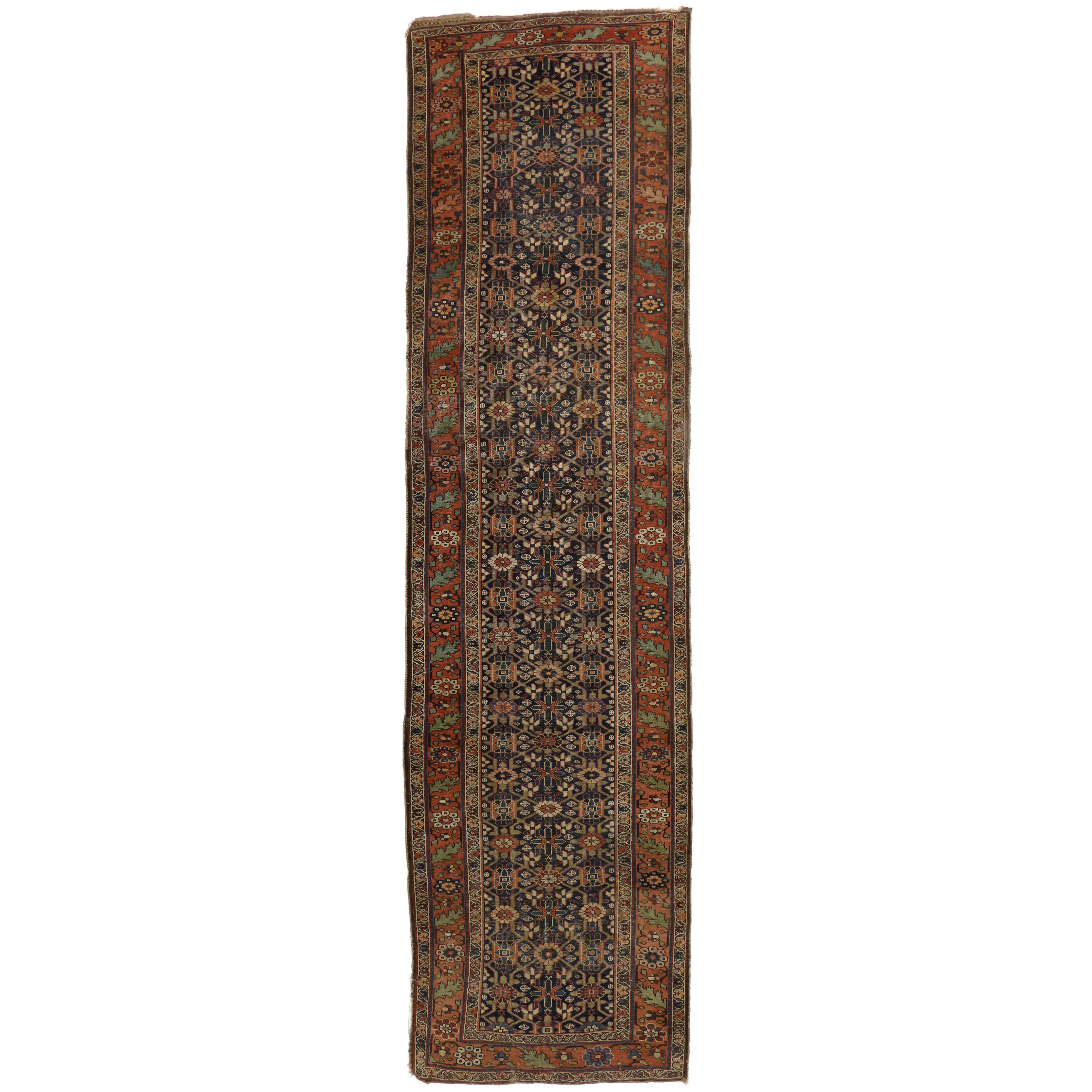 Antique Persian Bijar Runner with Traditional Modern Style