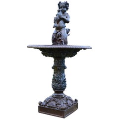 Antique Cast Iron Fountain Centrepiece Decorated with Triton, 19th Century