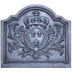 Vintage Louis 15 Style Cast Iron Fireback with the Arms of France, 20th Century