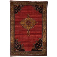 Vintage Turkish Red Oushak Rug with Italian Jacobean Style