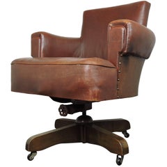 1920s Hillcrest Antique Whisky Brown Leather Captains Chair
