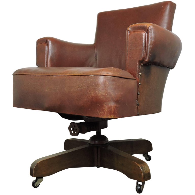 1920s hillcrest antique whisky brown leather captains chair at 1stdibs