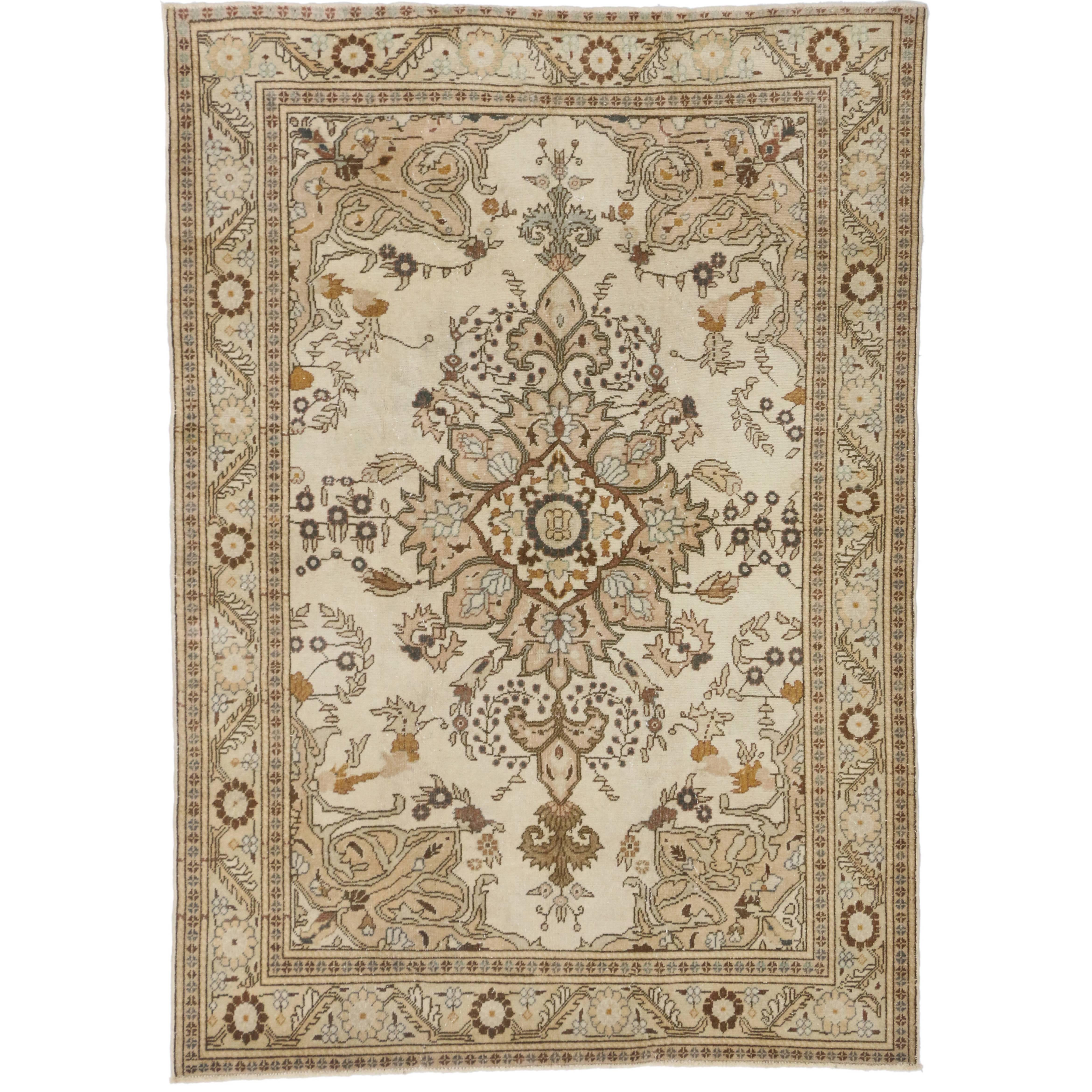 Vintage Turkish Sivas Rug with Transitional Style in Light Colors For Sale