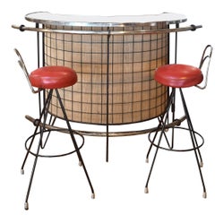 French Midcentury Bar with Stools