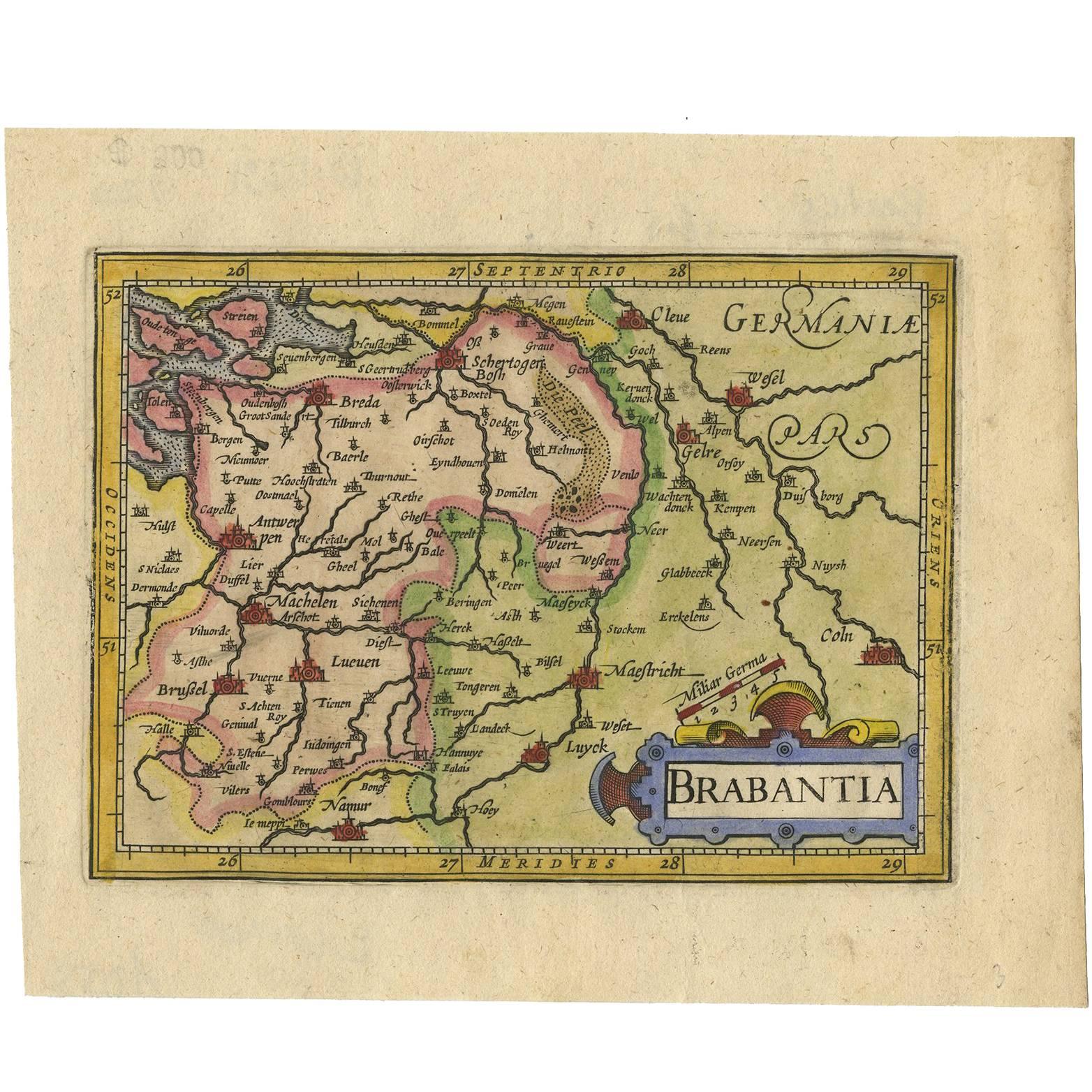 Antique Map of Brabant 'The Netherlands' by J. Hondius, 1616