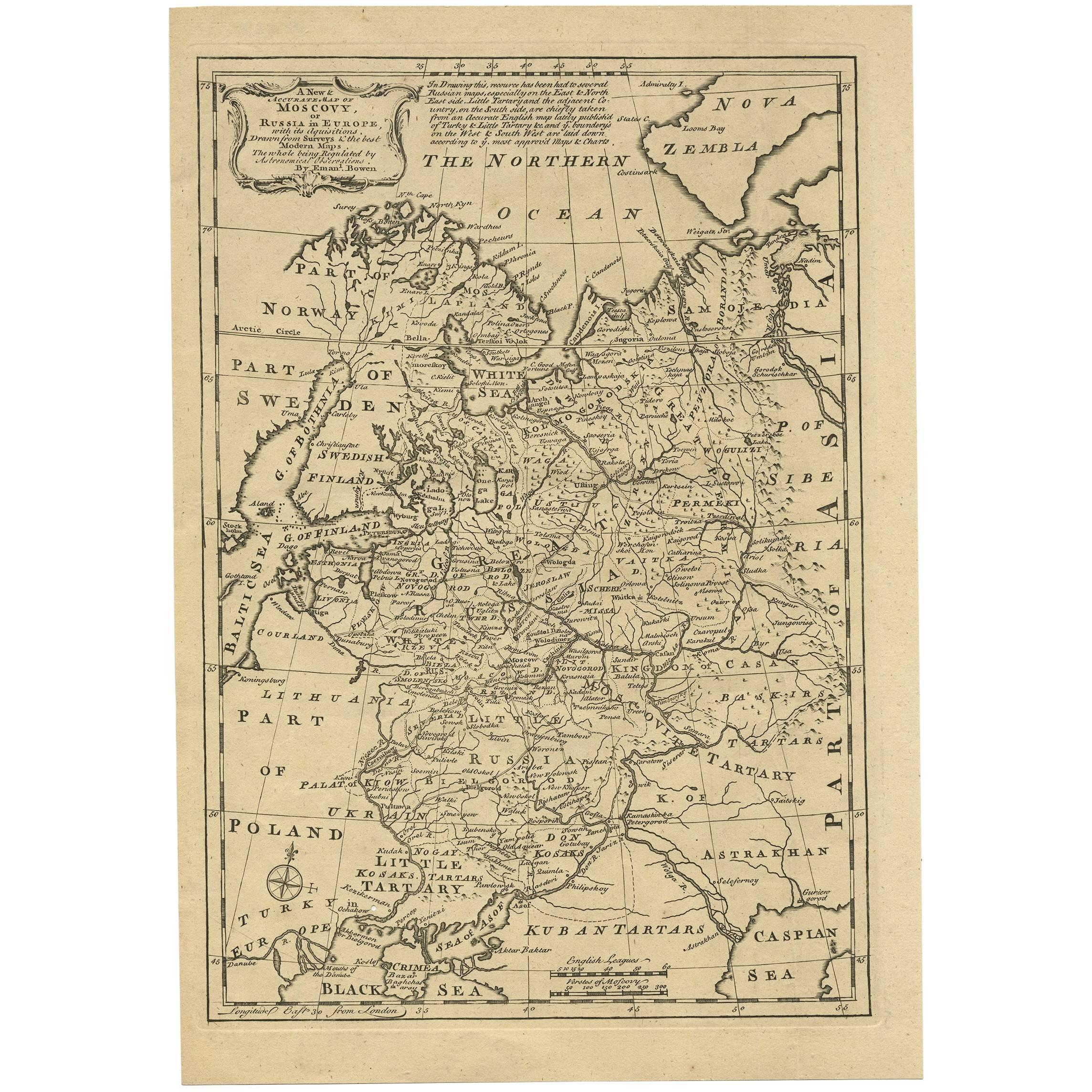 Antique Map of Moscovy 'Russia' by E. Bowen, 1747 For Sale