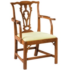 Chippendale Period Yew Tree Elbow Chair with a Gothic Pierced Splat