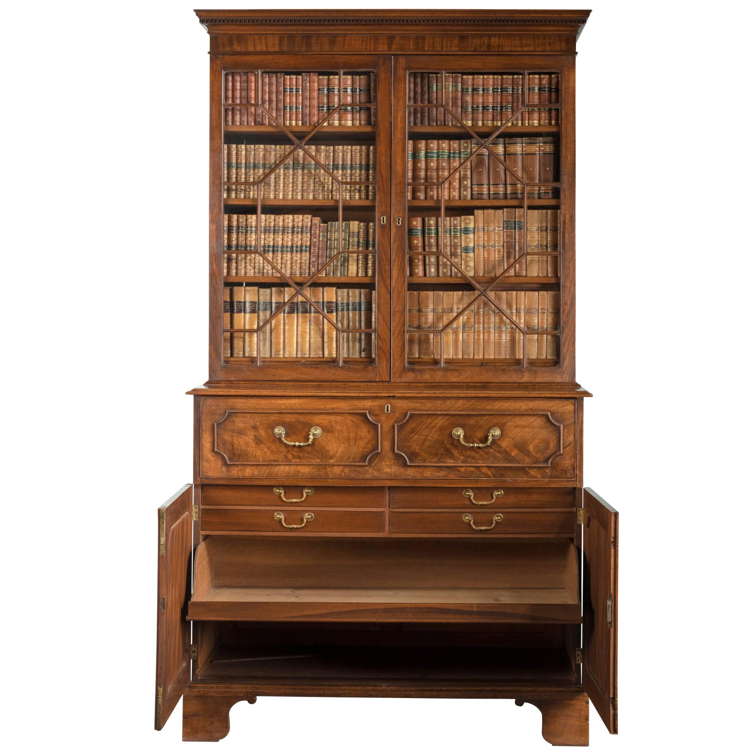 George III Period Mahogany Secretaire Bookcase, Gillows of Lancaster Attributed For Sale