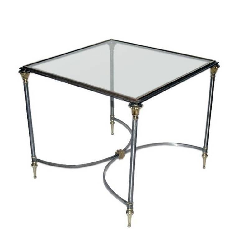 Square Polished Steel and Glass Maison Jansen Coffee Table