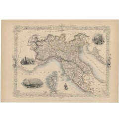 Antique Map of Northern Italy by J. Tallis, circa 1851