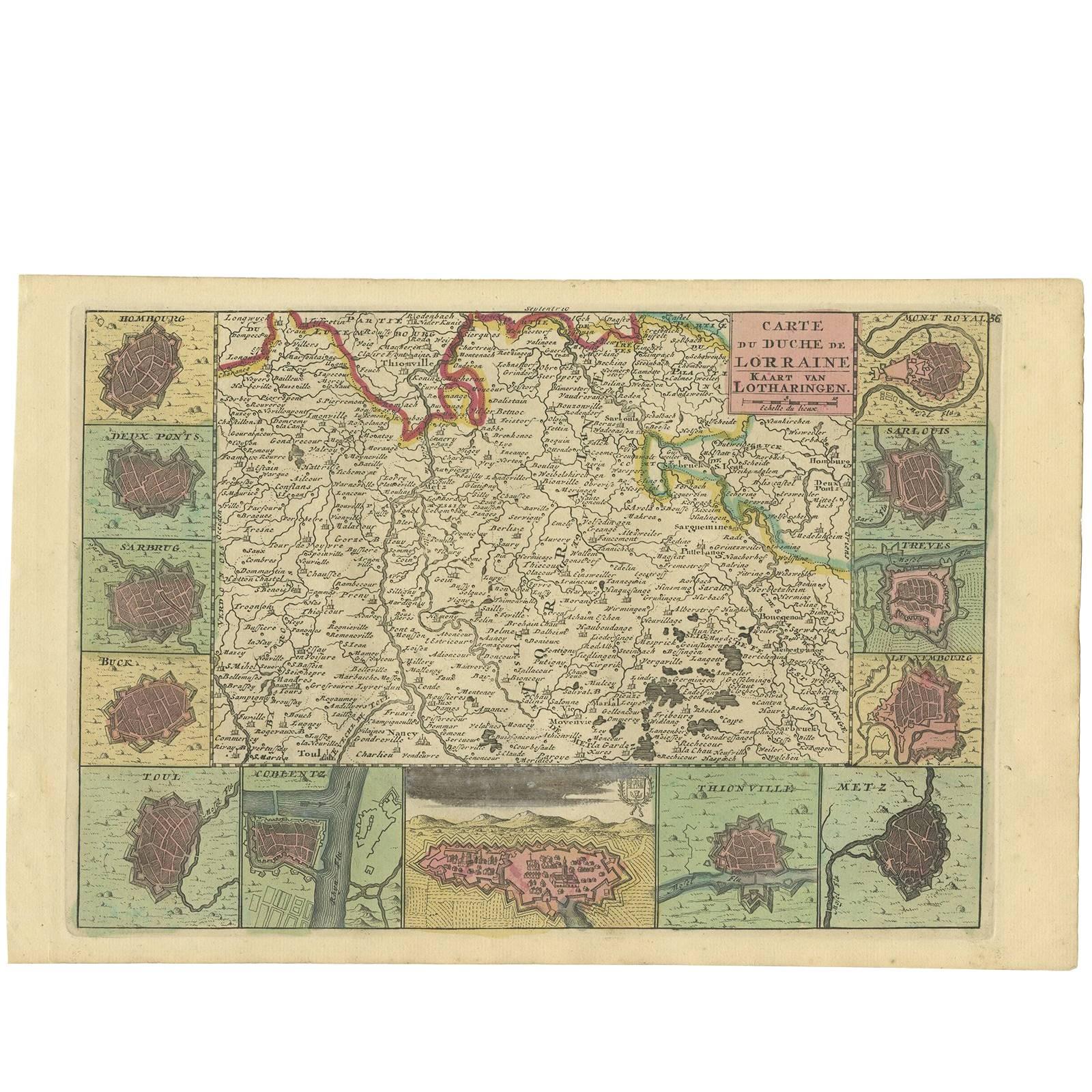 Antique Map of the Lorraine Region 'France' (c.1735) For Sale