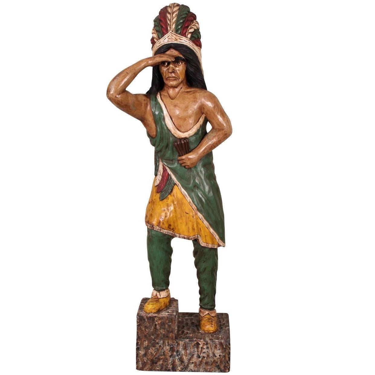 Carved and Polychromed Wood Cigar Store Indian