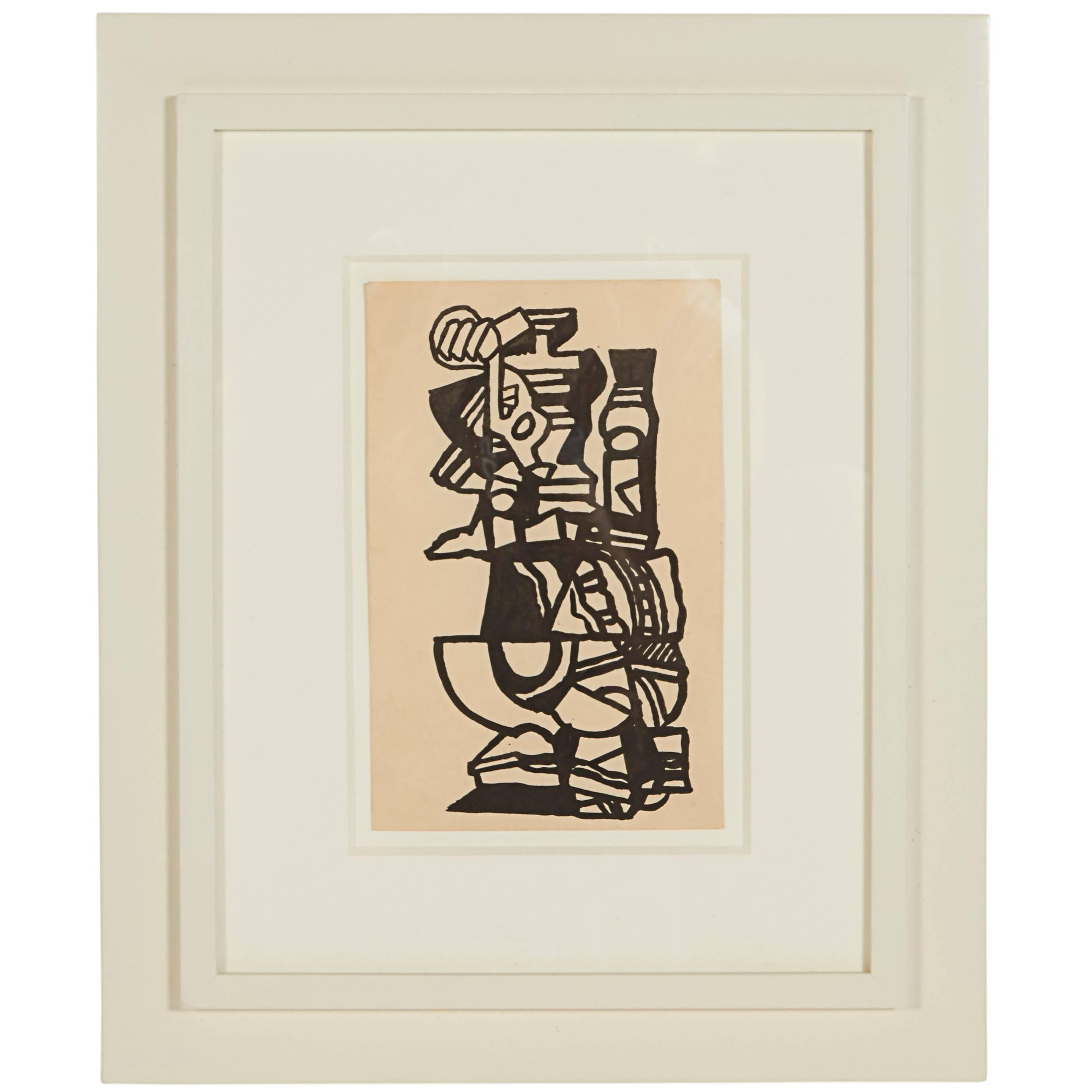 "Abstraction" India Ink on Paper by Nell Blaine, USA, 1948 For Sale