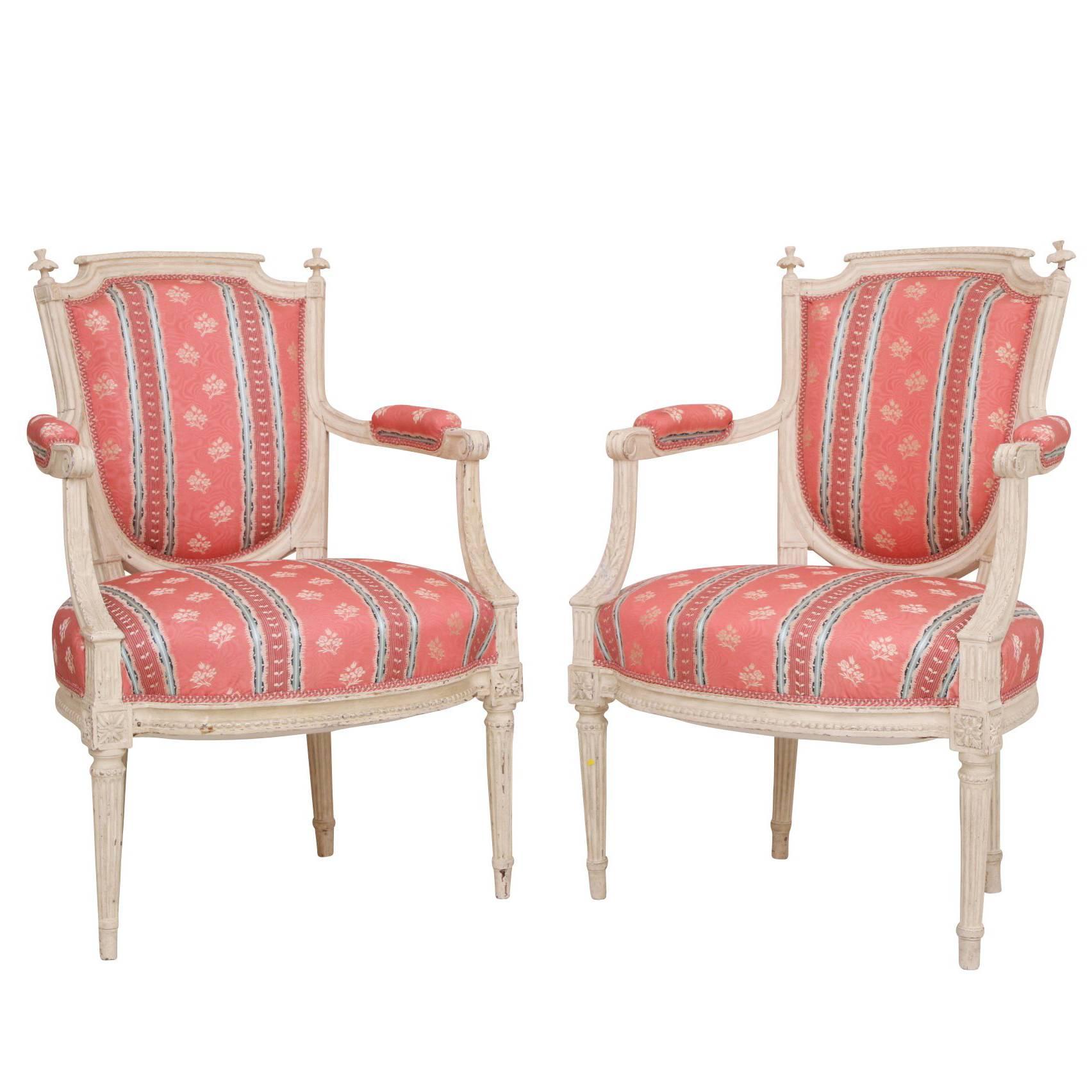 Pair of Napoleon III Carved and Paint Decorated Fauteuils