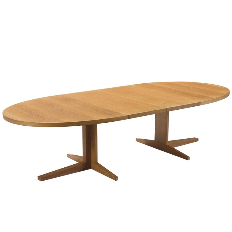 Scandinavian Extendable Oval Oak Dining Table
