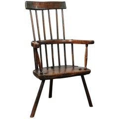 George III Windsor Chair in Ash with Green Painted Finish and Three Splayed Legs