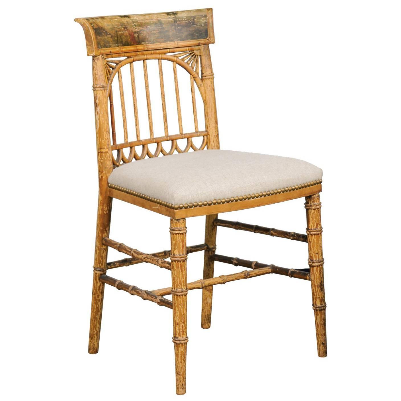 English Period Regency Accent Side Wooden Chair with Painted Scene, circa 1820