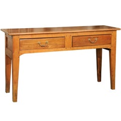 Late 19th Century French Fruitwood Server with Two Drawers and Tapered Legs